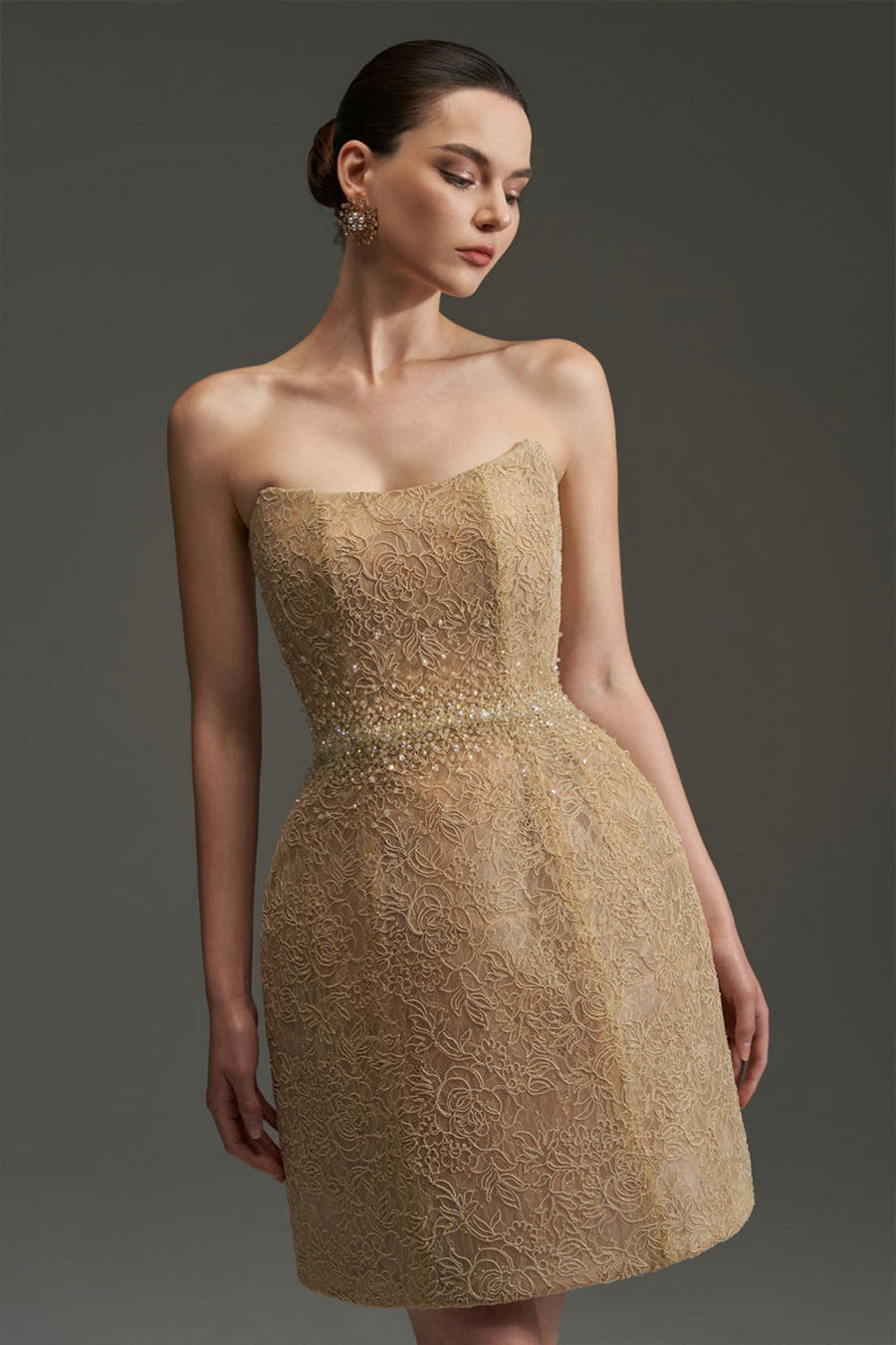 Penelope Straight Across Neck Lace Mini Dress 5