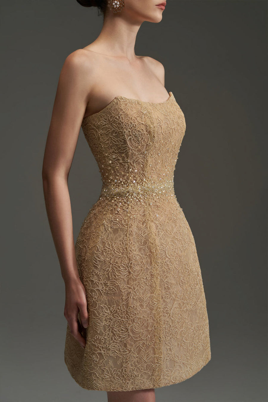 Penelope Straight Across Neck Lace Mini Dress 6