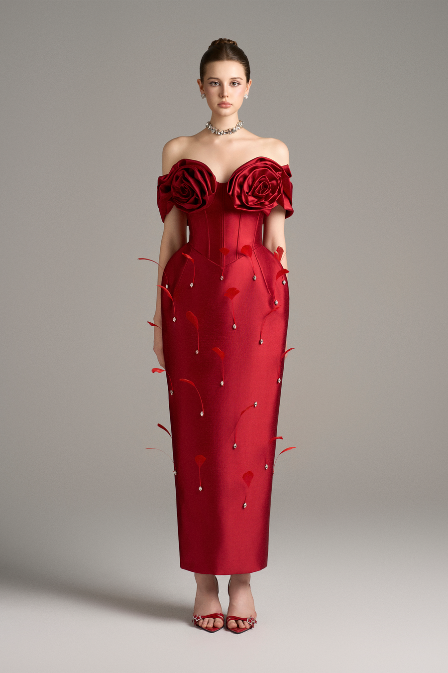 Peony Off Shoulder 3D Petal Detail Maxi Dress 1