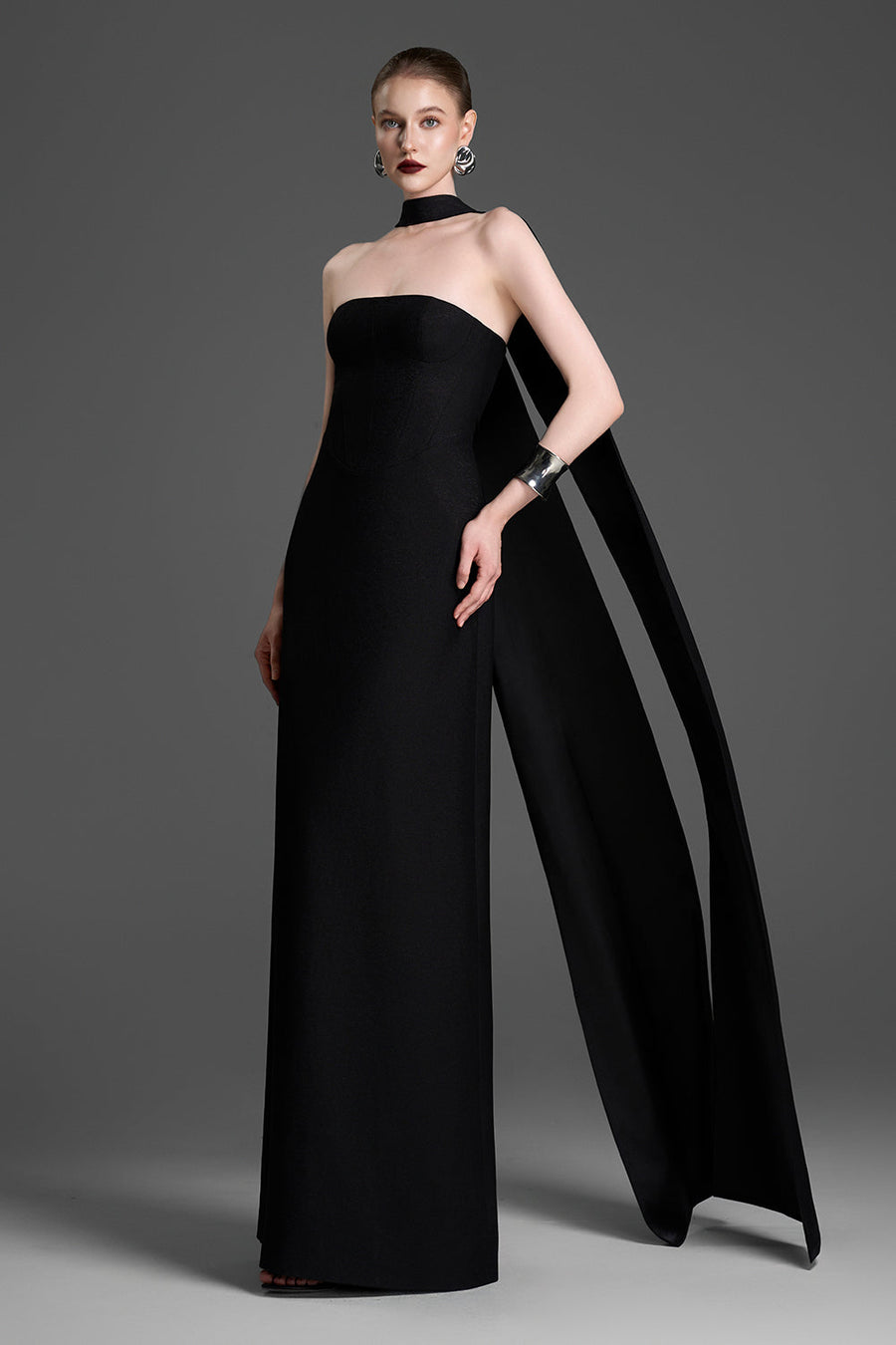 Petra Straight Across Synthetic Silk Maxi Dress 1