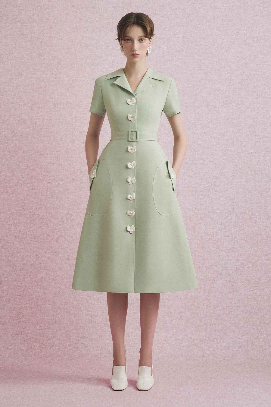 Pilian Notch Neck Midi Dress