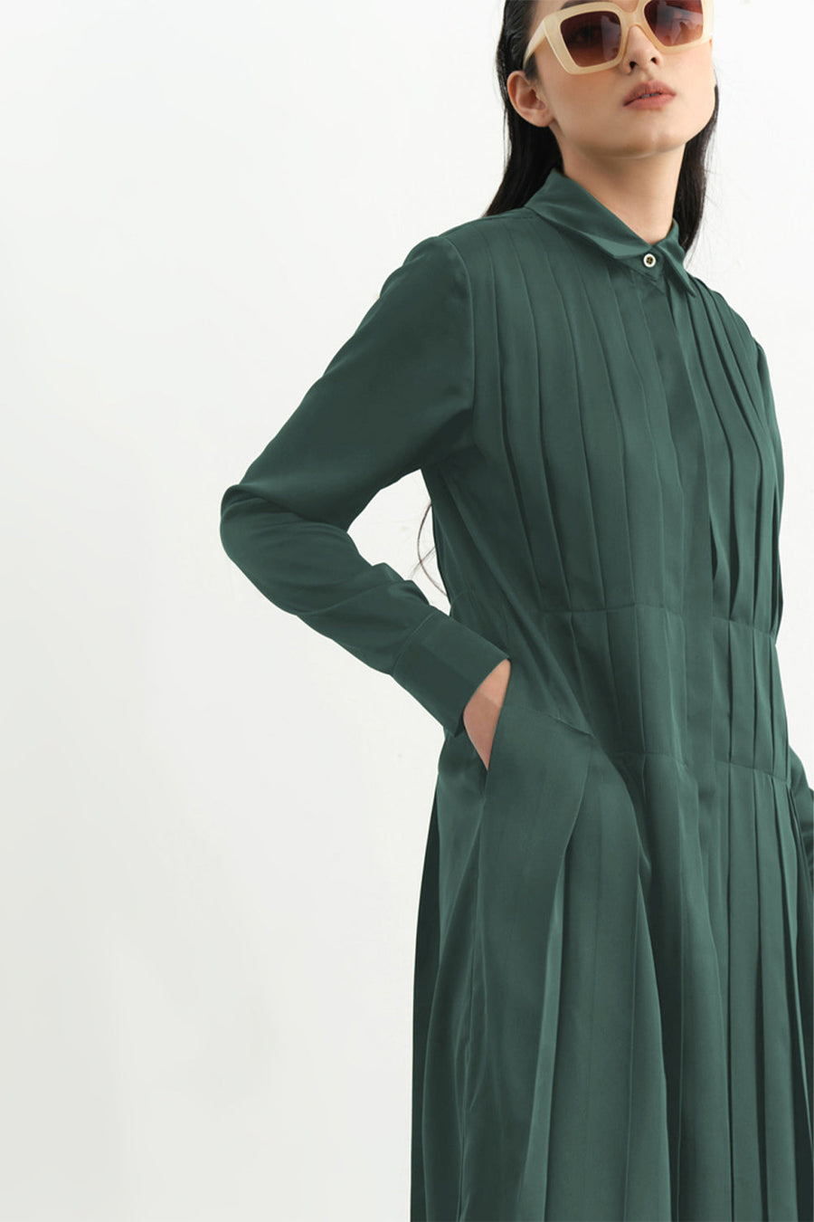 Vadim Tunic Pleated Silk Midi Dress 9