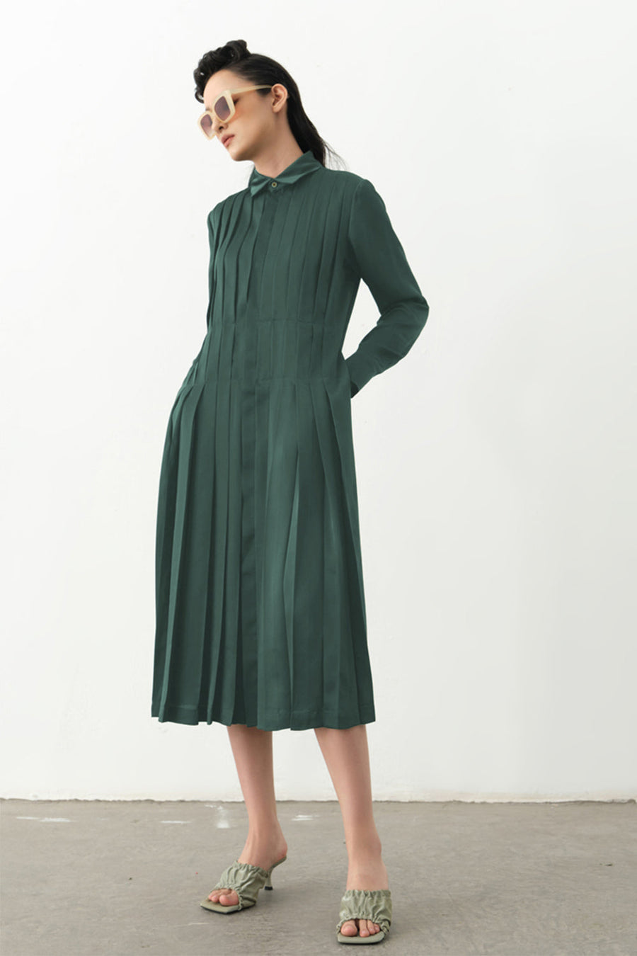 Vadim Tunic Pleated Silk Midi Dress 13