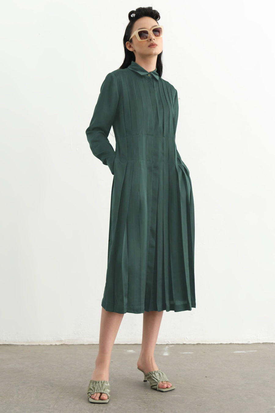 Vadim Tunic Pleated Silk Midi Dress 8