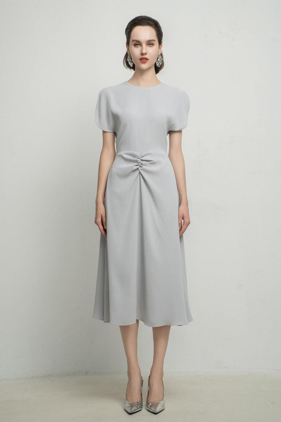 Angelique A-line Split Sleeved Silk Midi Dress 7