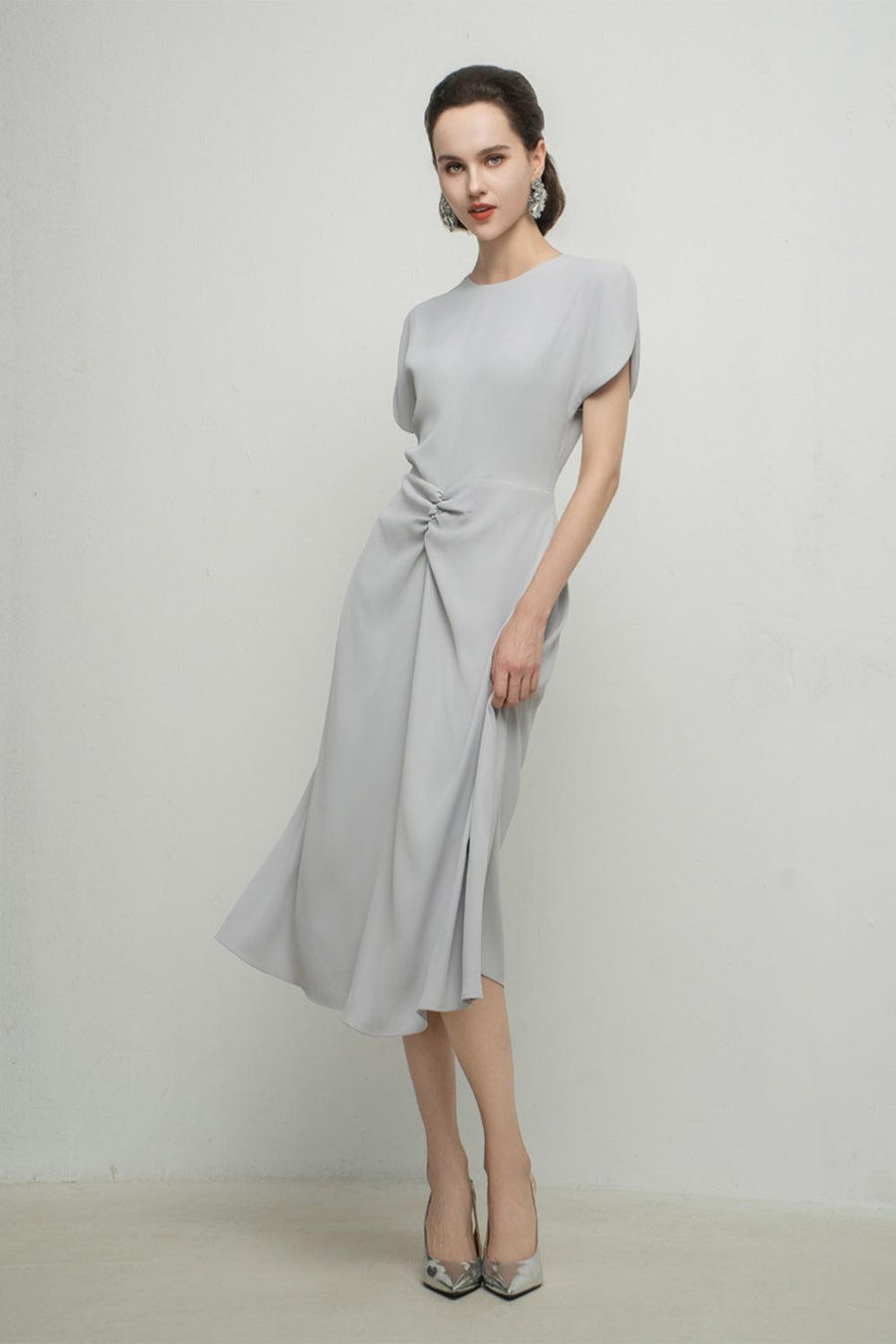 Angelique A-line Split Sleeved Silk Midi Dress 11
