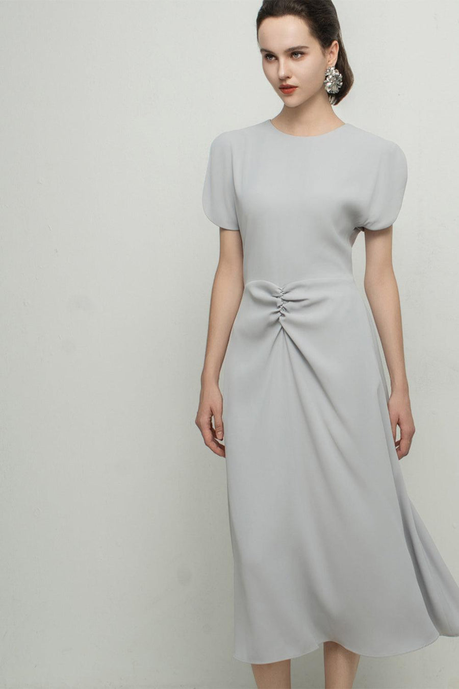 Angelique A-line Split Sleeved Silk Midi Dress 10