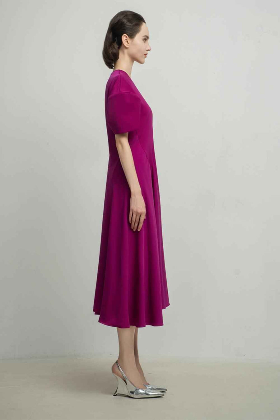 Scarlette A-line Round Neck Silk Midi Dress