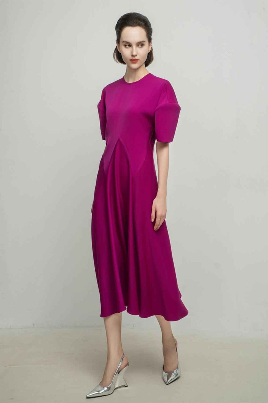 Scarlette A-line Round Neck Silk Midi Dress