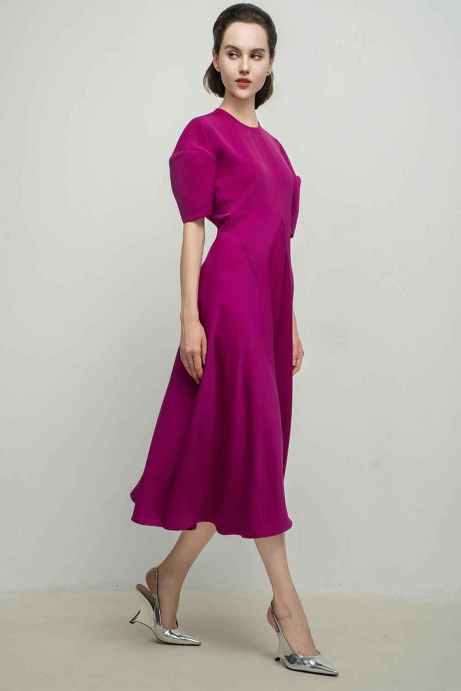 Scarlette A-line Round Neck Silk Midi Dress