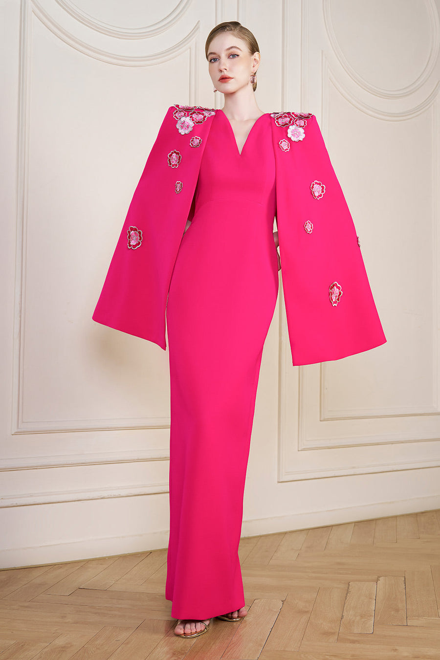 Anne Sheath Cape Sleeved Crepe Floor Length Dress Gown Dress I.H.F Atelier