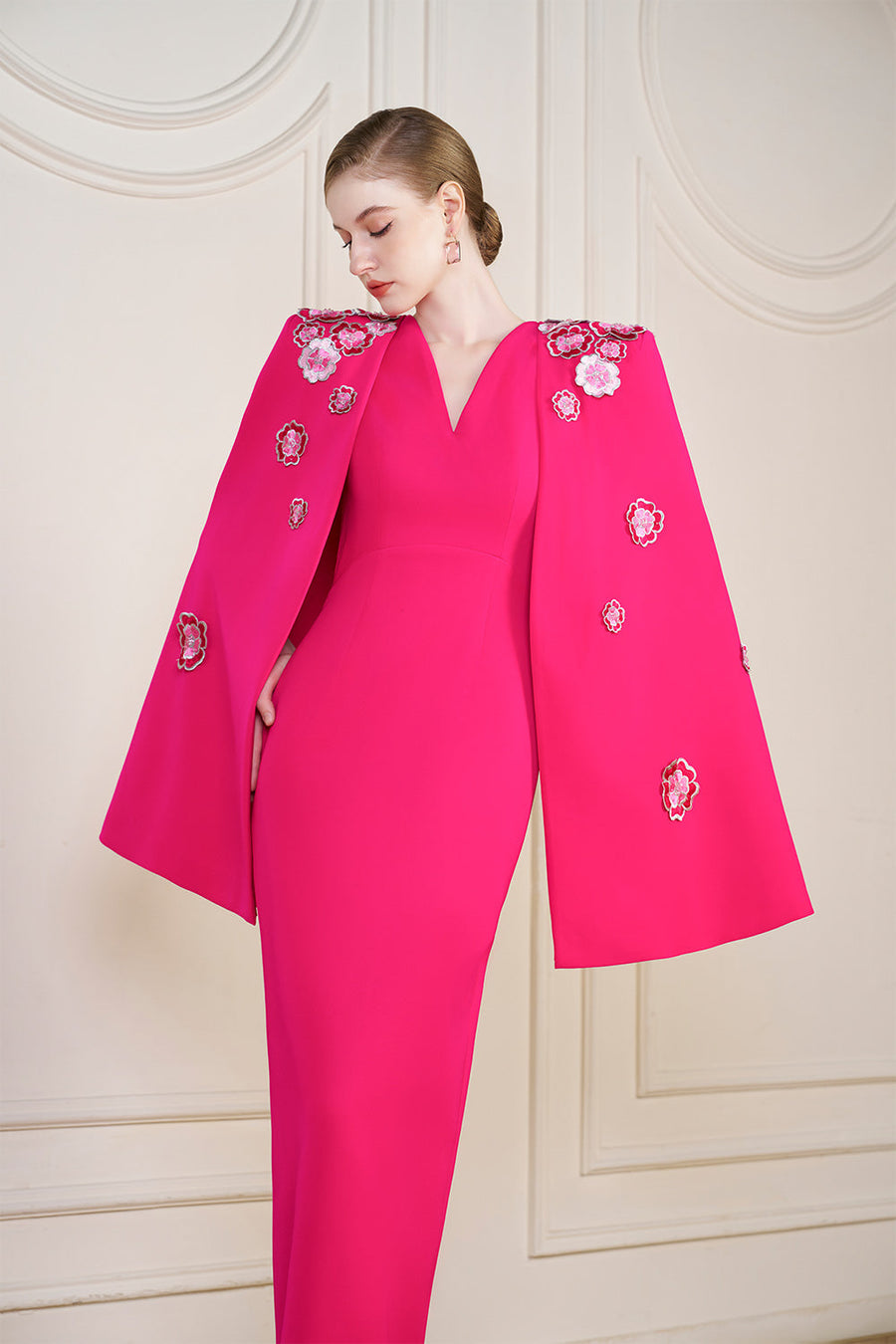 Anne Sheath Cape Sleeved Crepe Floor Length Dress Gown Dress I.H.F Atelier
