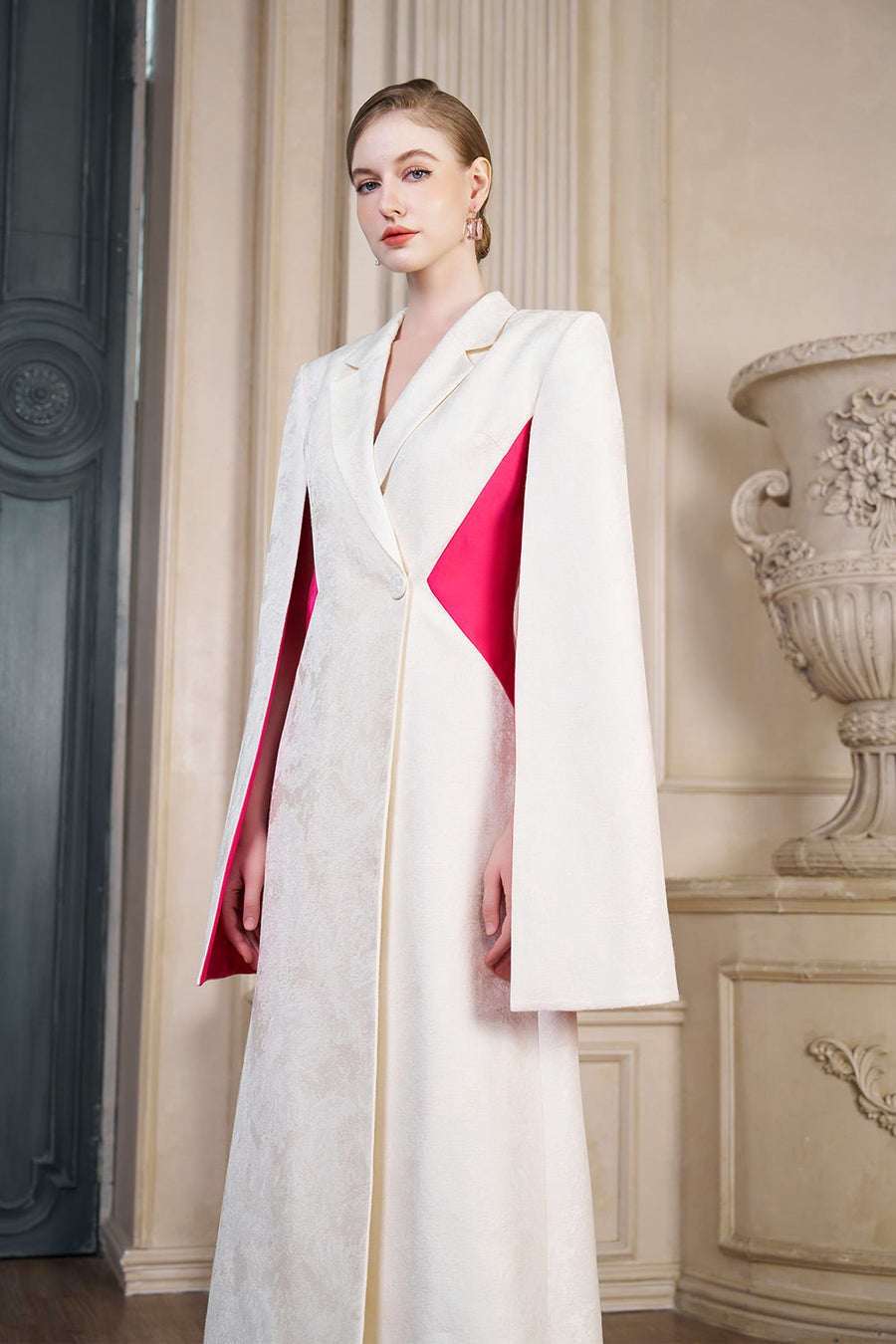 Abigail A-line Cape Sleeved Brocade Silk Floor Length Dress Gown Dress I.H.F Atelier