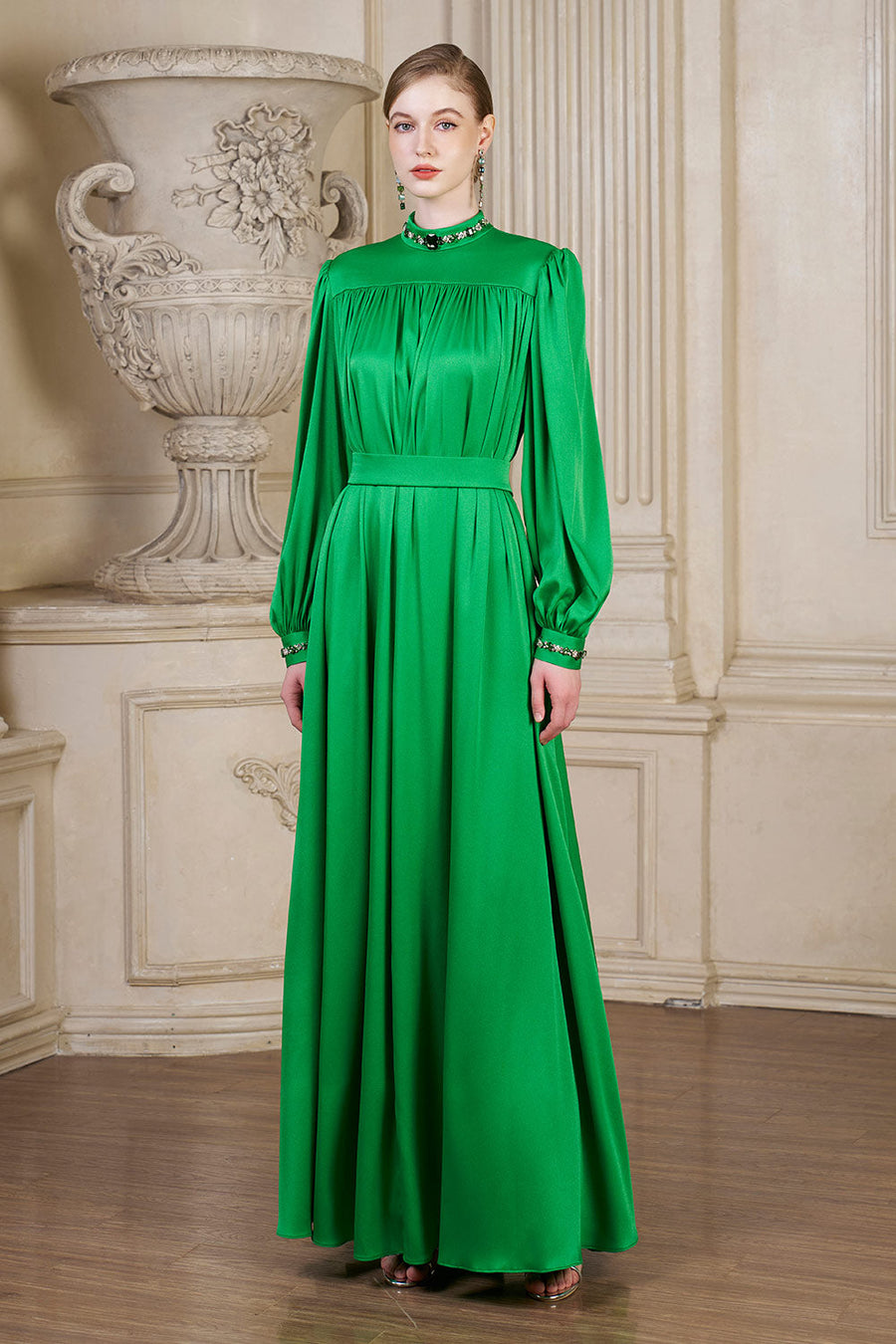 Yareli Flared Gathered Silk Floor Length Dress Gown Dress I.H.F Atelier