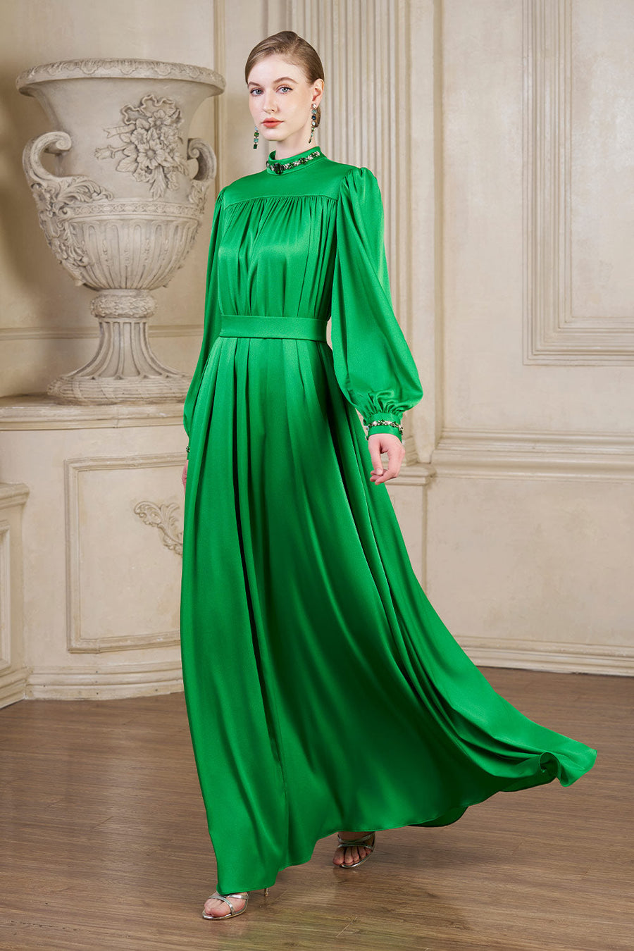 Yareli Flared Gathered Silk Floor Length Dress Gown Dress I.H.F Atelier