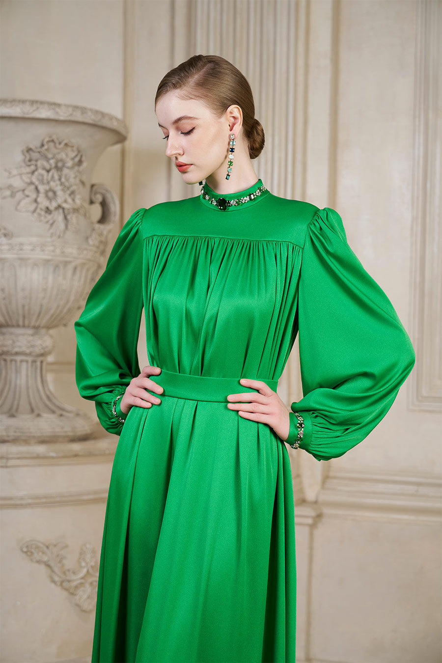 Yareli Flared Gathered Silk Floor Length Dress Gown Dress I.H.F Atelier