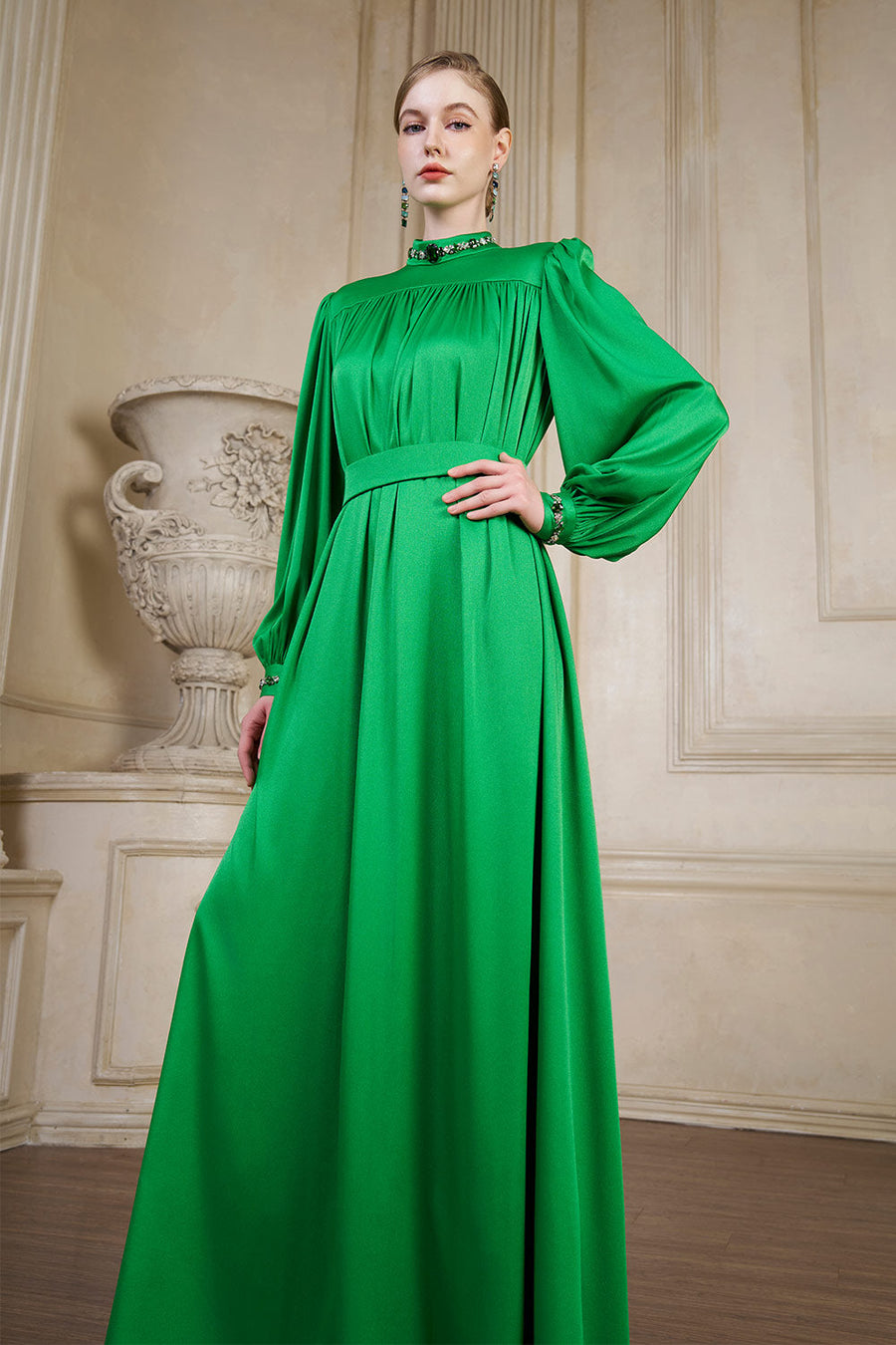 Yareli Flared Gathered Silk Floor Length Dress Gown Dress I.H.F Atelier