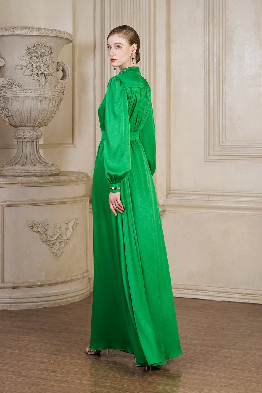 Yareli Flared Gathered Silk Floor Length Dress Gown Dress I.H.F Atelier