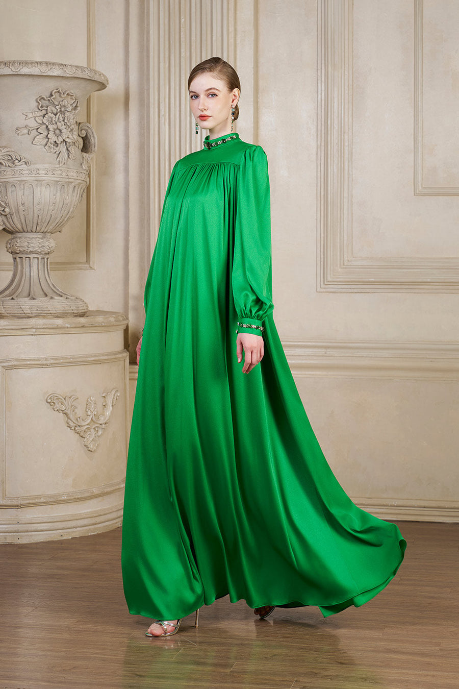 Yareli Flared Gathered Silk Floor Length Dress Gown Dress I.H.F Atelier