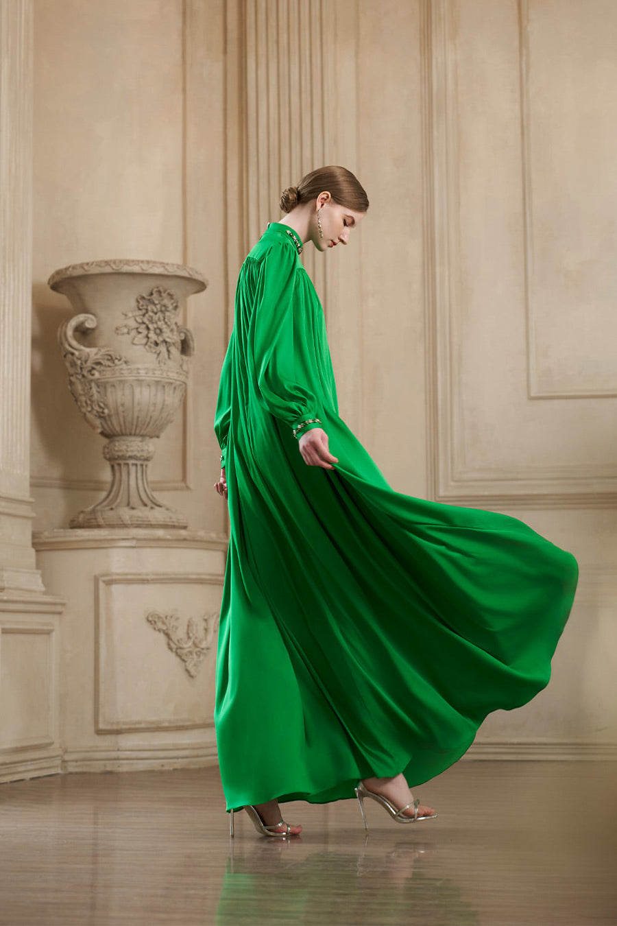 Yareli Flared Gathered Silk Floor Length Dress Gown Dress I.H.F Atelier