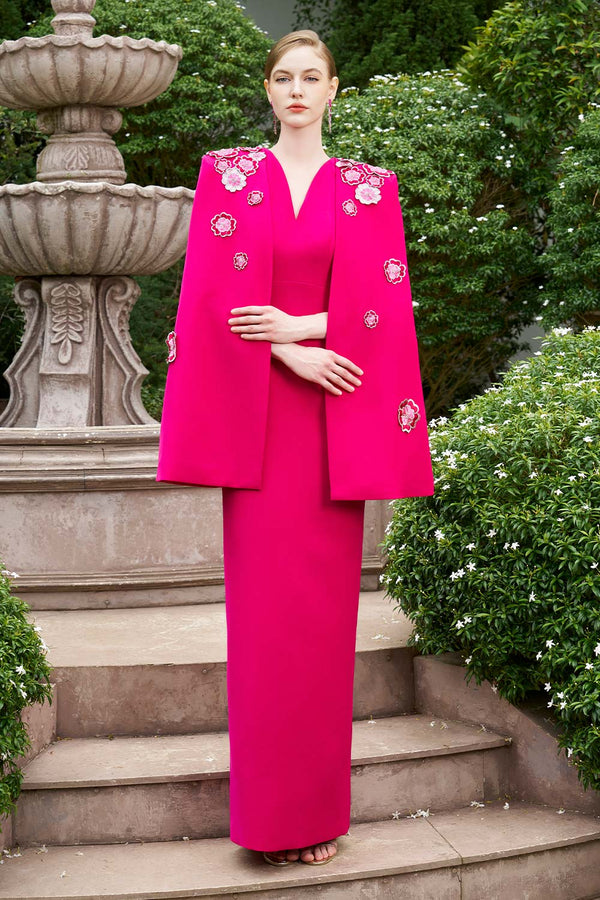Anne Sheath Cape Sleeved Crepe Floor Length Dress Gown Dress I.H.F Atelier
