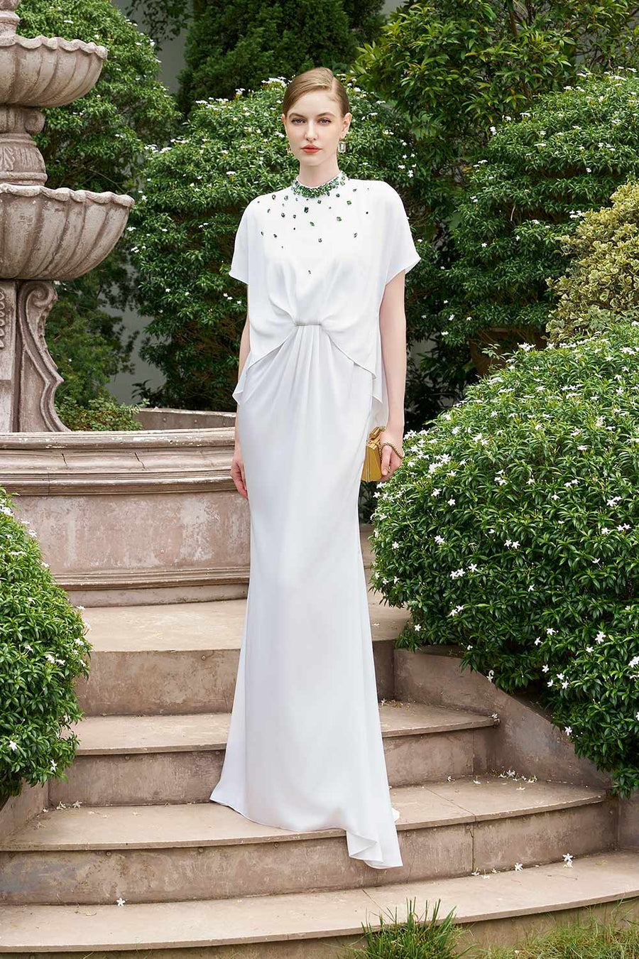 Espino Mermaid Asymmetric Poly Silk Floor Length Dress White Gown Dress I.H.F Atelier