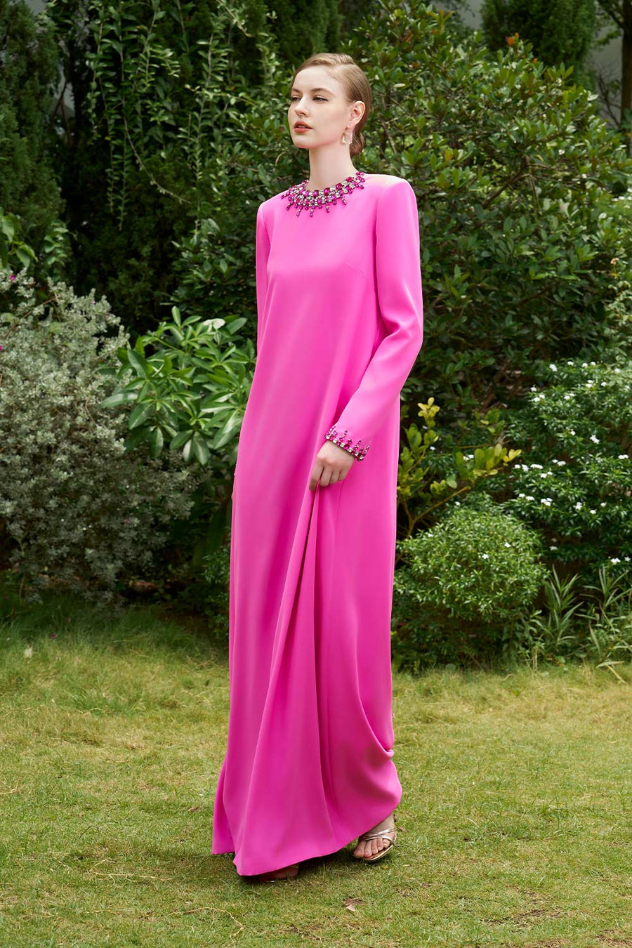 Salma Straight Stone Crepe Floor Length Dress Gown Dress I.H.F Atelier