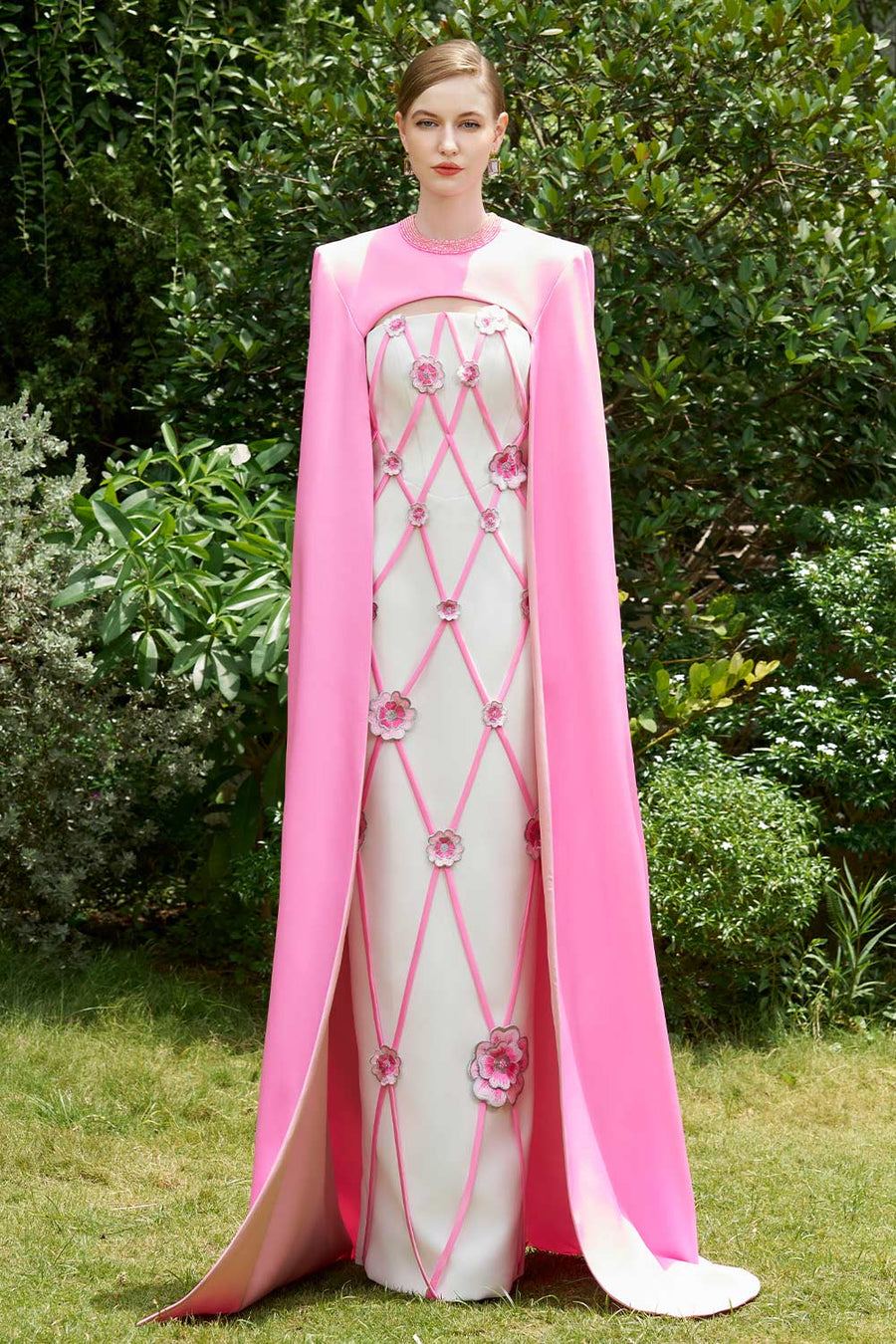 Rylie Sheath Cape Shoulder Silk Crepe Floor Length Dress Gown Dress I.H.F Atelier