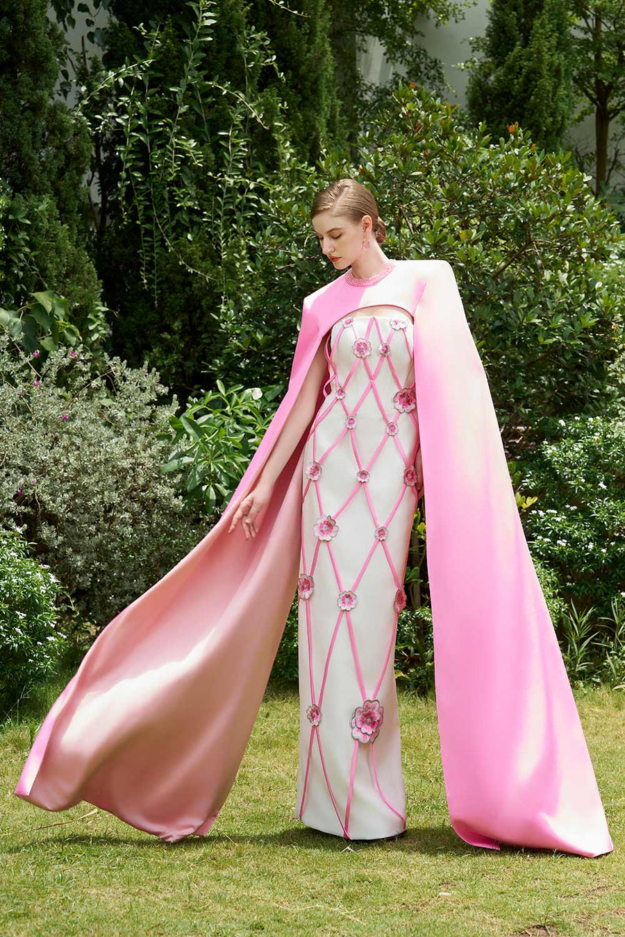 Rylie Sheath Cape Shoulder Silk Crepe Floor Length Dress Gown Dress I.H.F Atelier