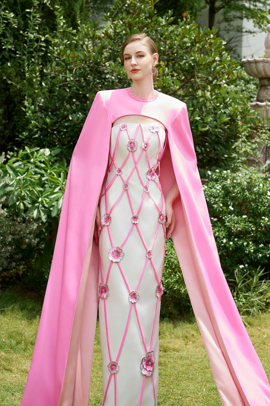 Rylie Sheath Cape Shoulder Silk Crepe Floor Length Dress Gown Dress I.H.F Atelier
