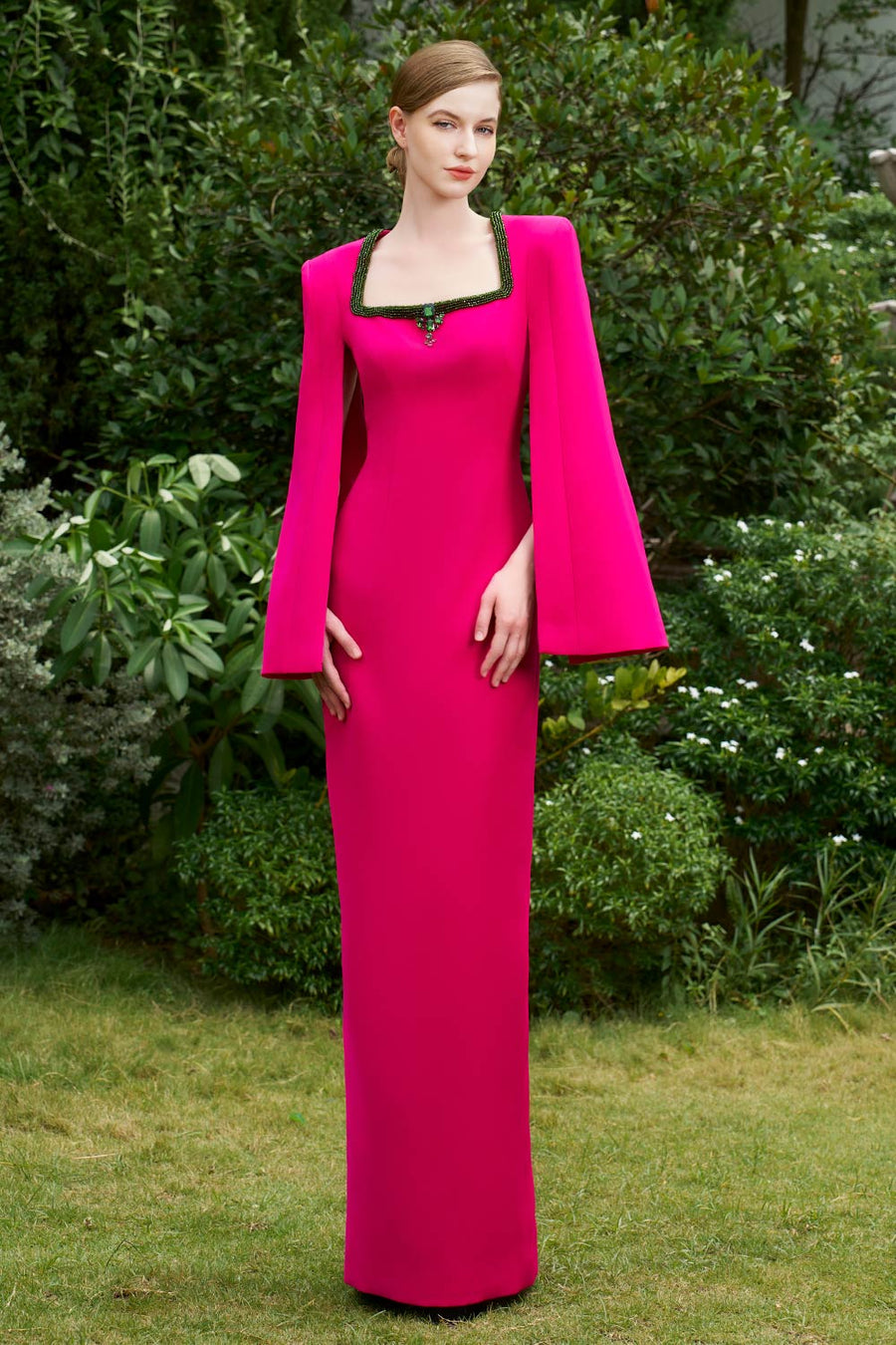 Nia Sheath Slit Sleeved Crepe Floor Length Dress Gown Dress I.H.F Atelier