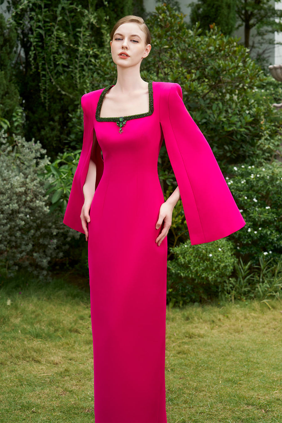 Nia Sheath Slit Sleeved Crepe Floor Length Dress Gown Dress I.H.F Atelier
