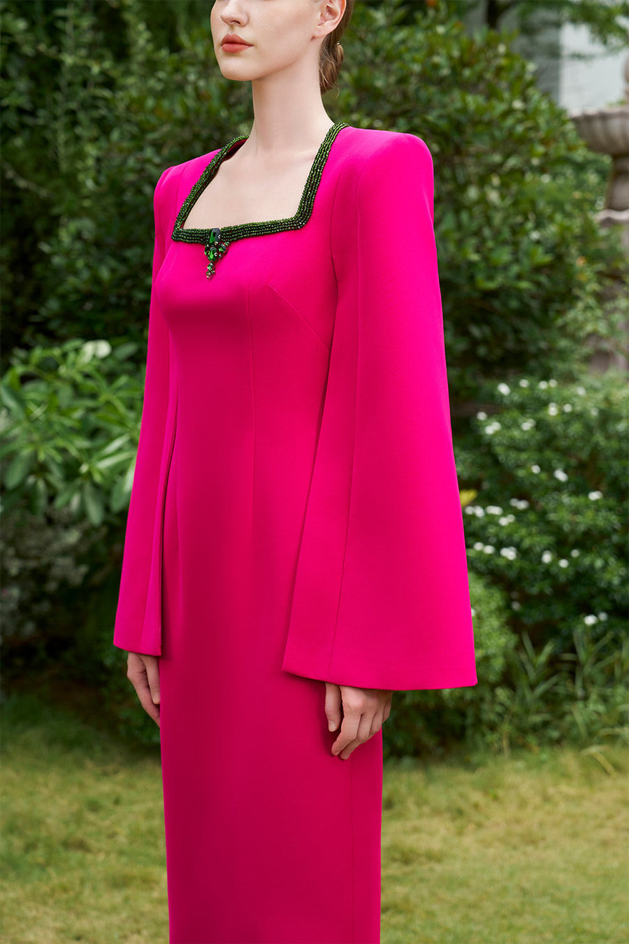 Nia Sheath Slit Sleeved Crepe Floor Length Dress Gown Dress I.H.F Atelier