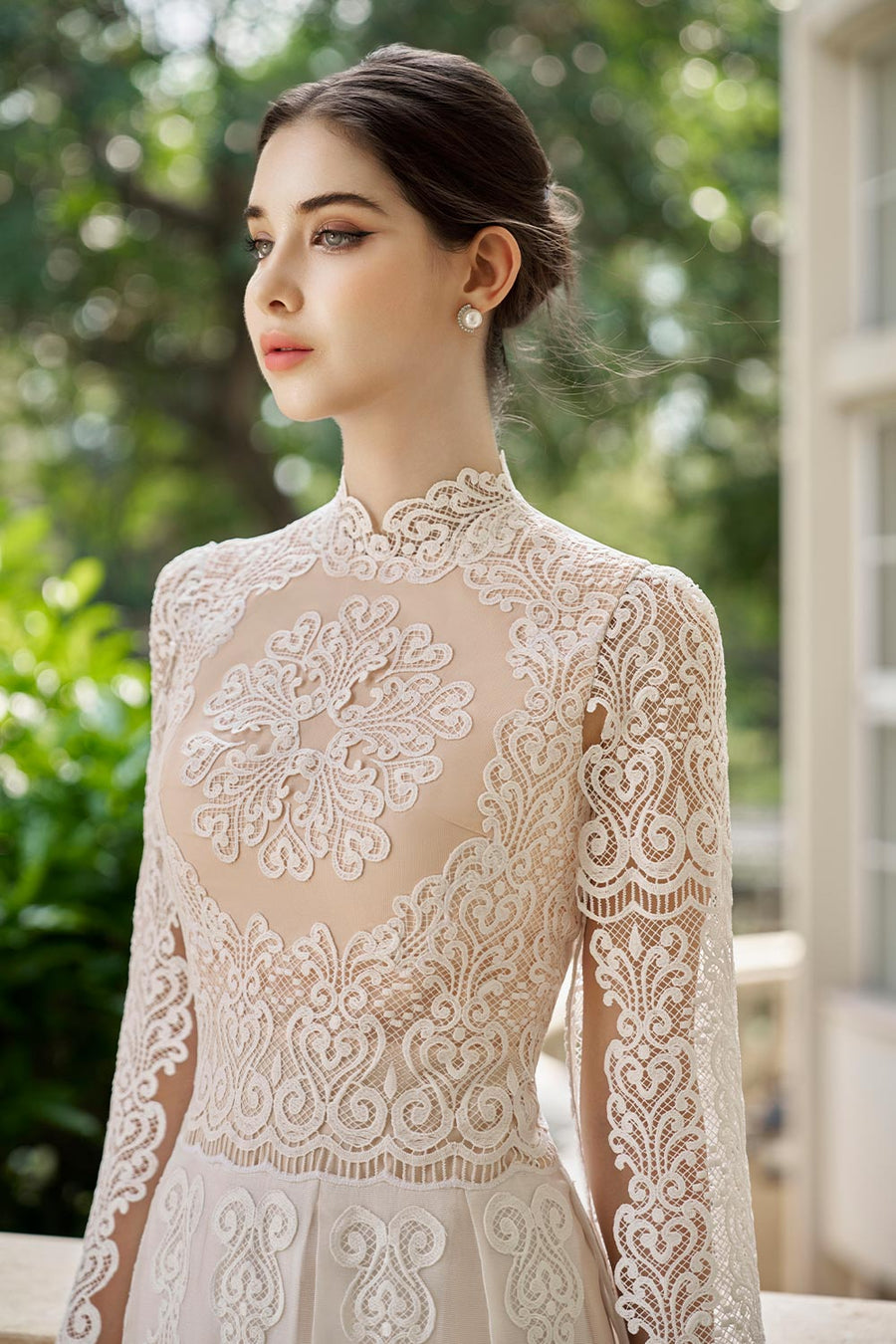 Rosie Pleated Slit Sleeved Mesh Lace Midi Dress Midi Dress Rosee de Matin