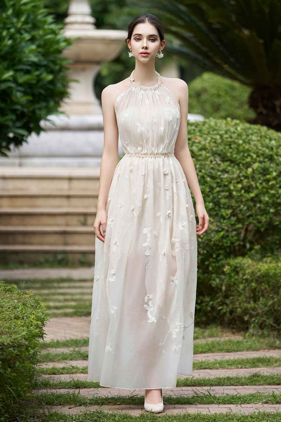 Artemis Flared Sheer Chiffon Long Length Dress Maxi Dress Rosee de Matin