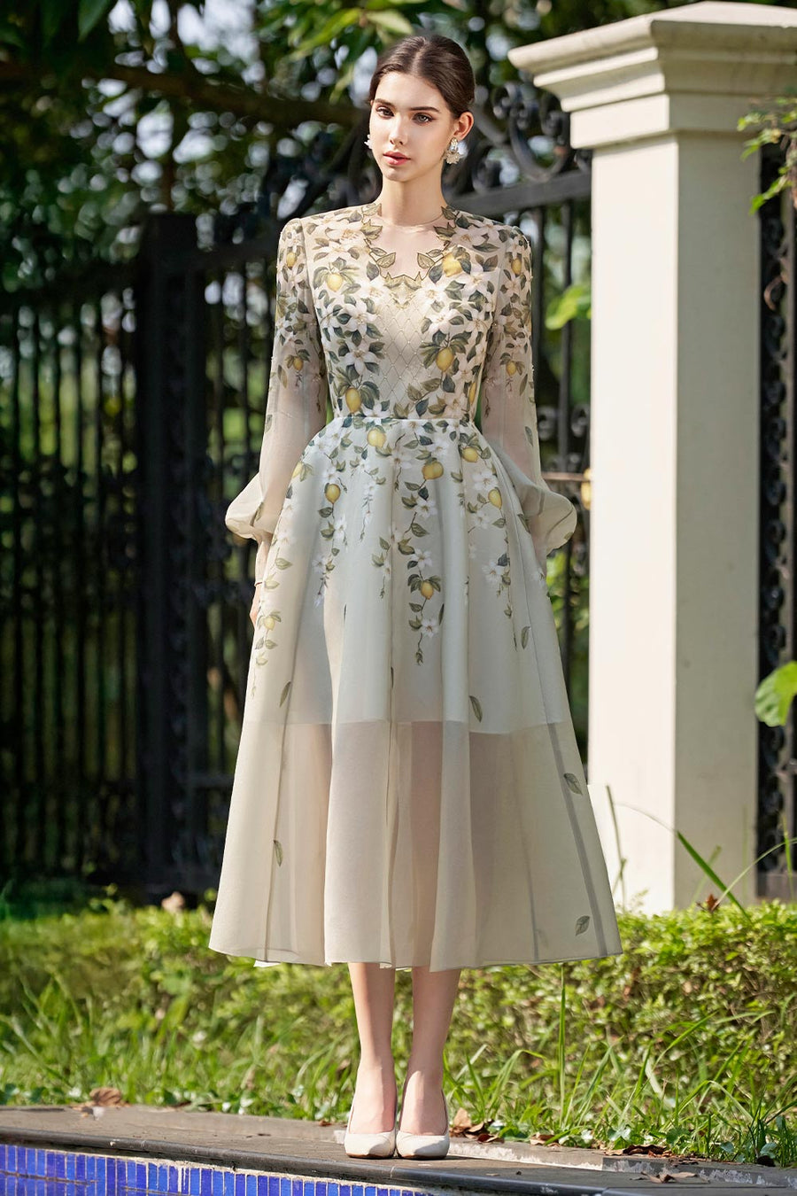 Murphy A-line Bead Organza Midi Dress 4