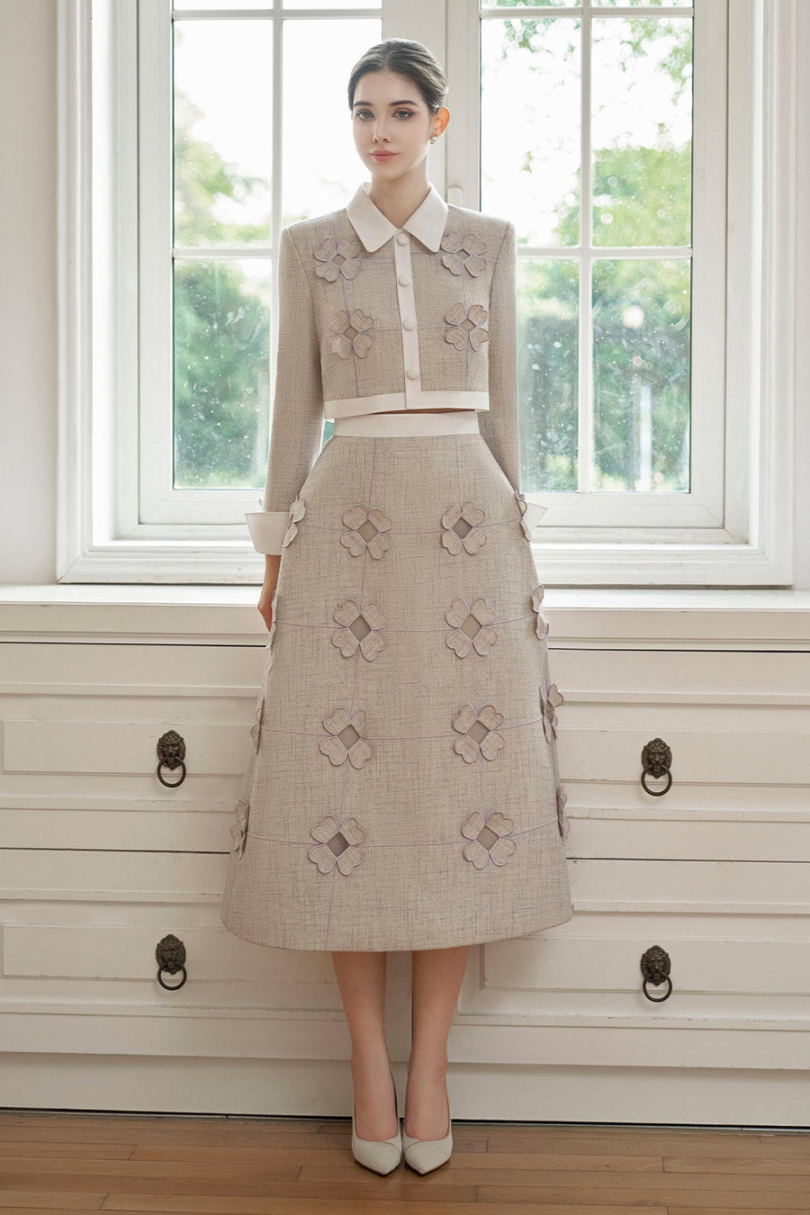 Giana A-line Flower Applique Polycotton Midi Set 1