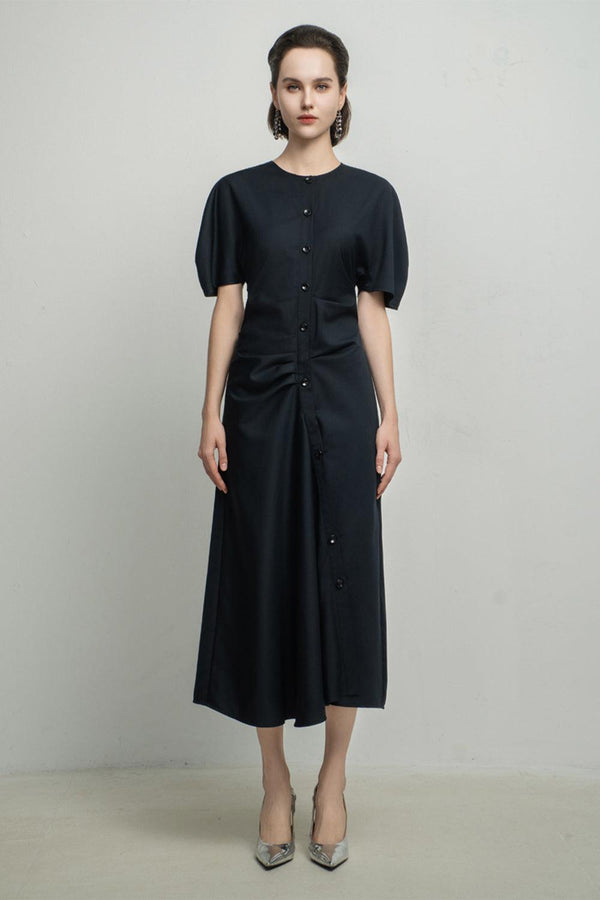 Charli A-line Puffy Sleeved Tissue Calf Length Dress