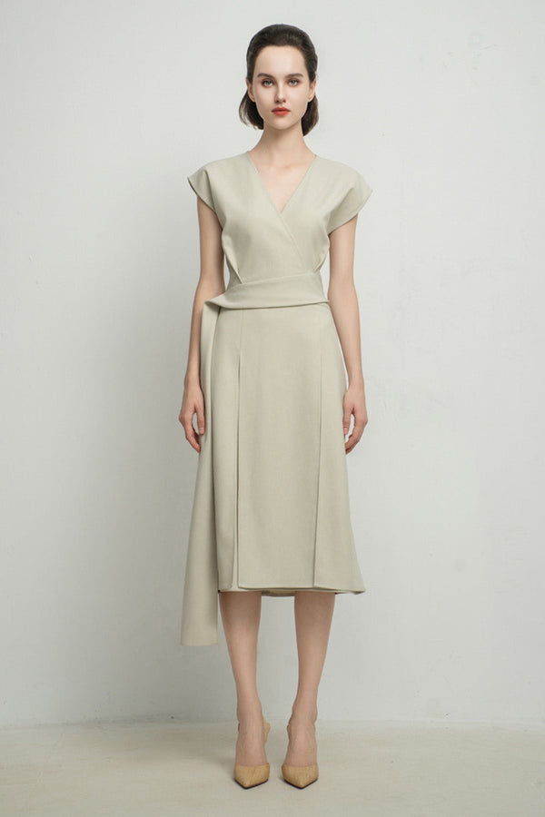 Haley A-line Cap Sleeved Tissue Midi Dress