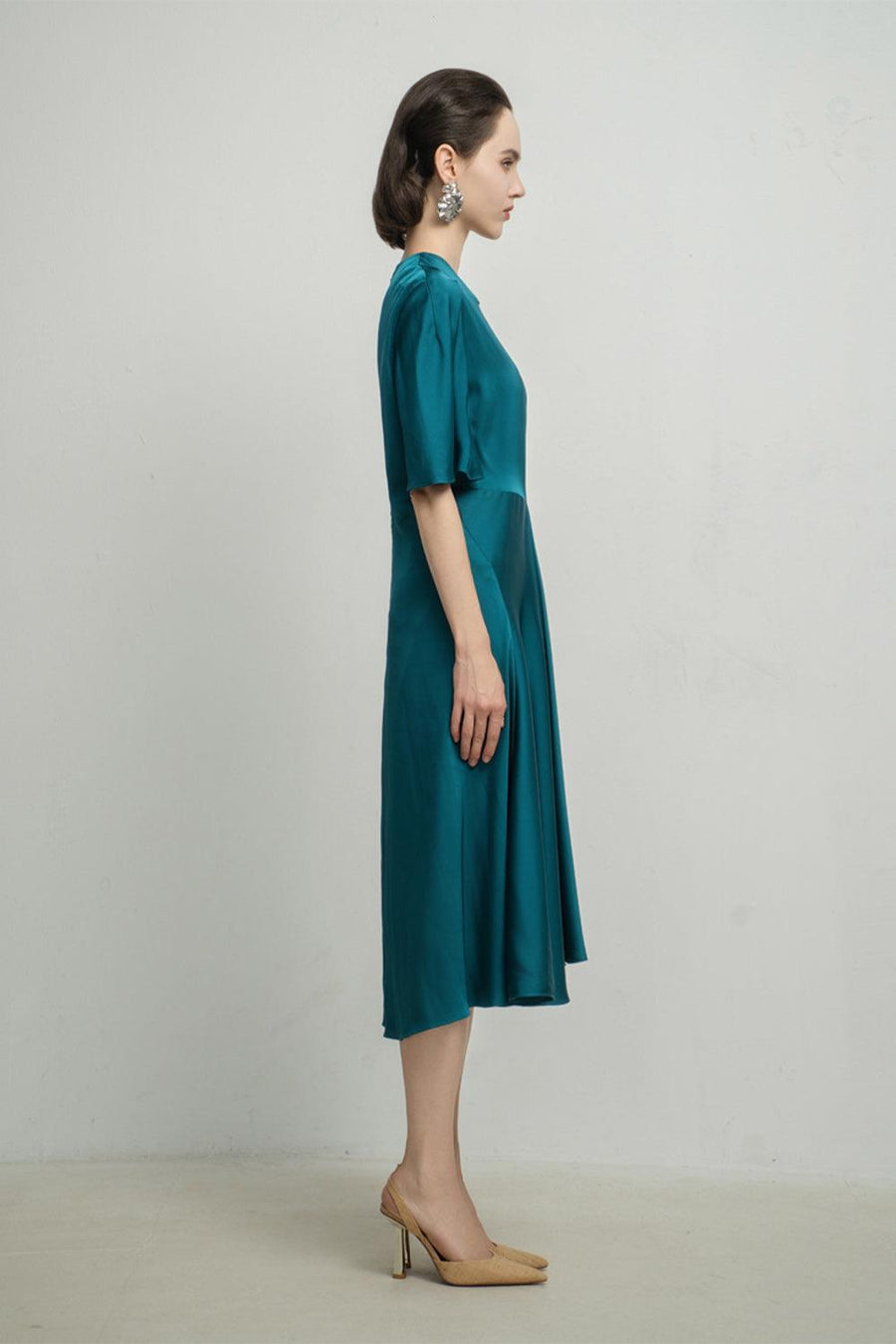 Aurora A-line Draped Silk Midi Dress 10