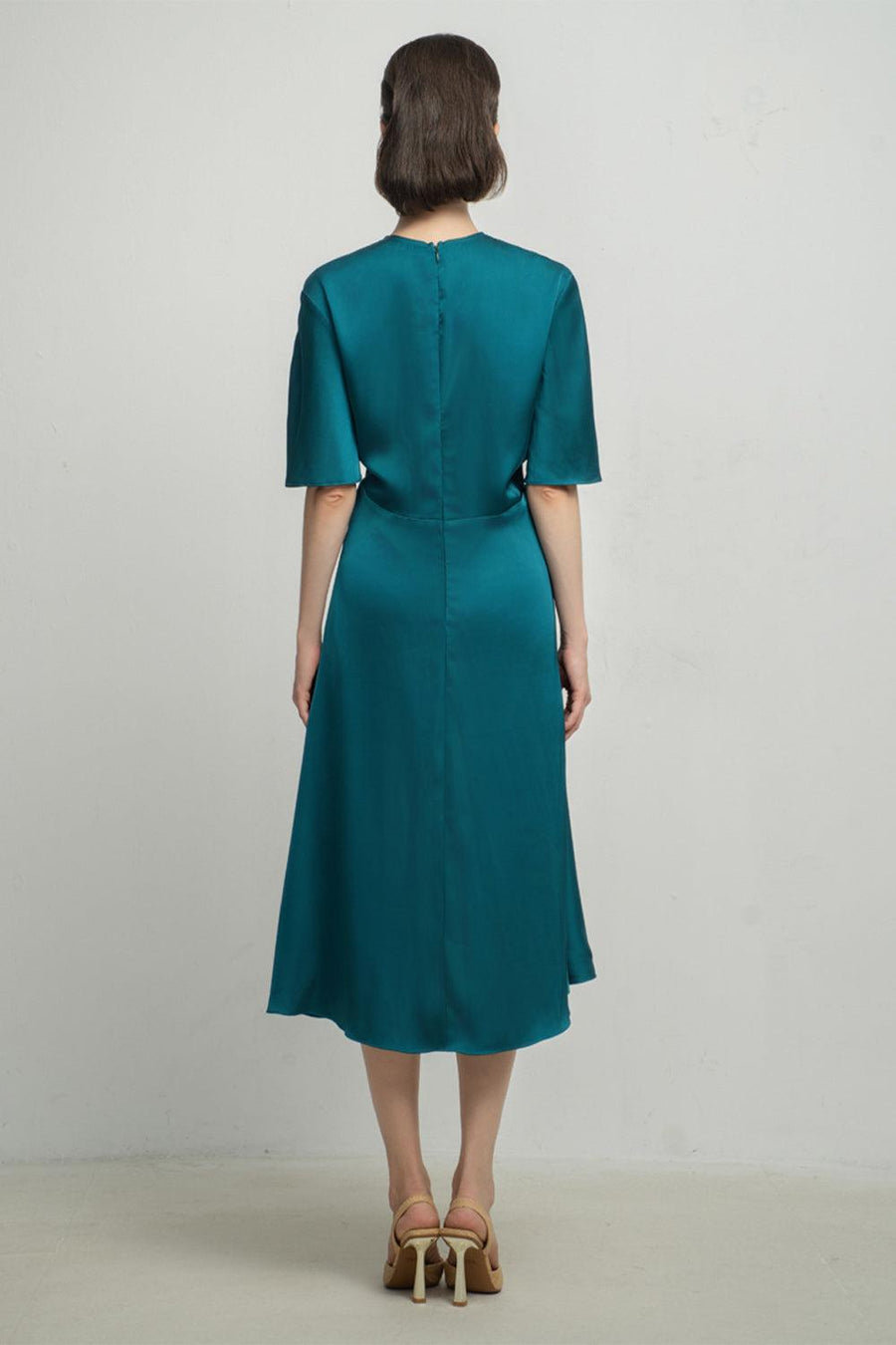 Aurora A-line Draped Silk Midi Dress 9