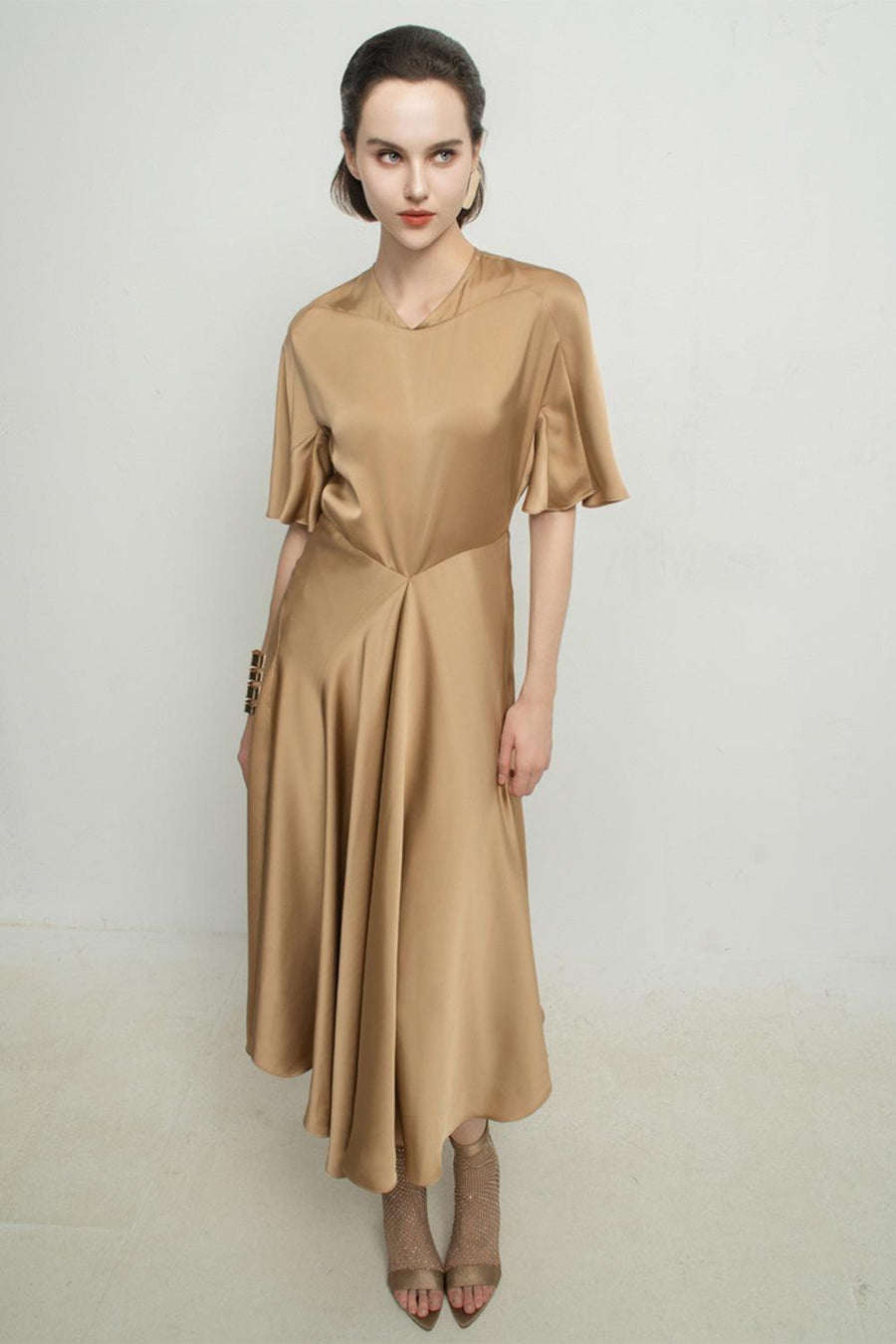 Aurora A-line Draped Silk Midi Dress 4