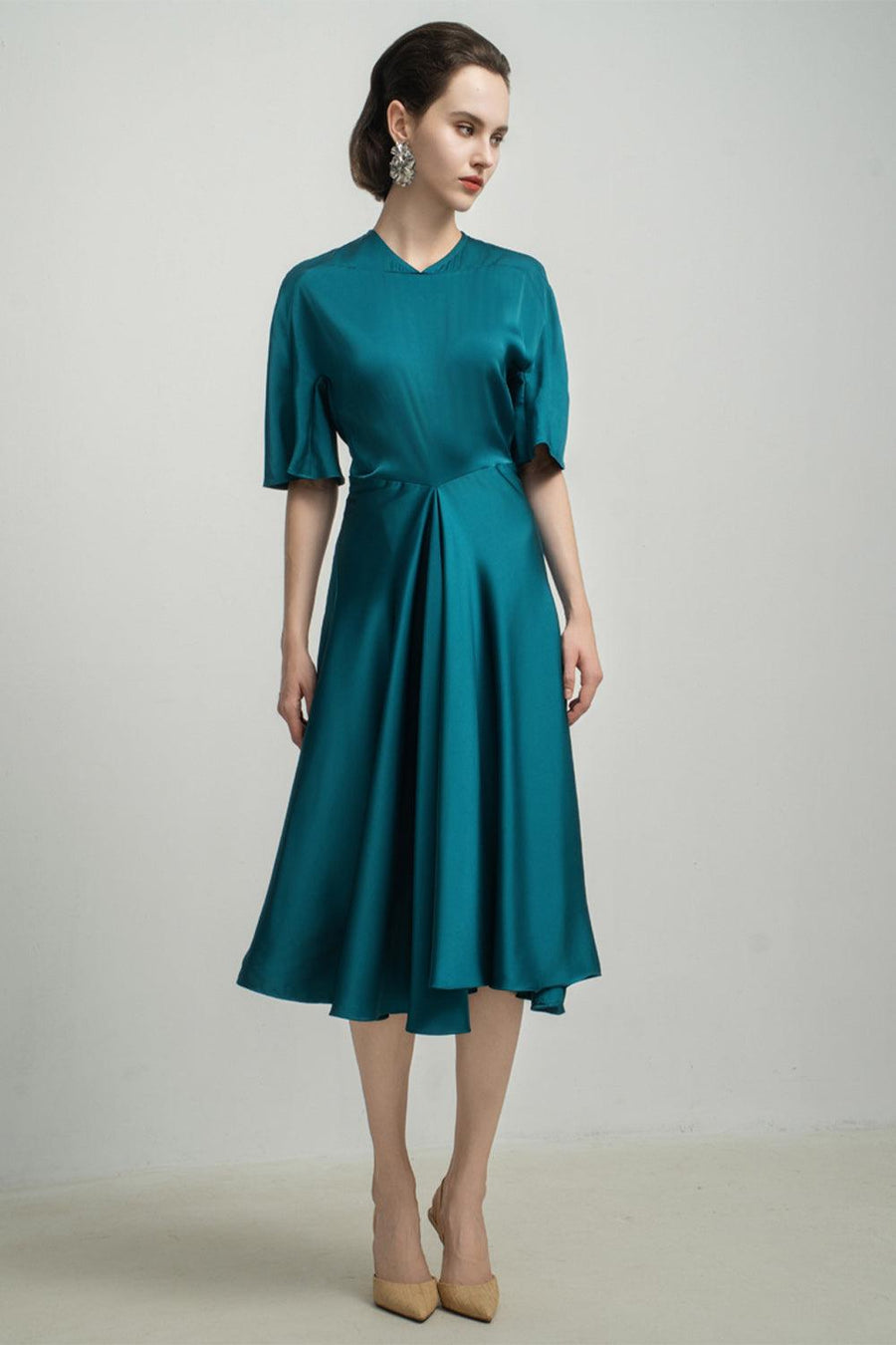 Aurora A-line Draped Silk Midi Dress 8