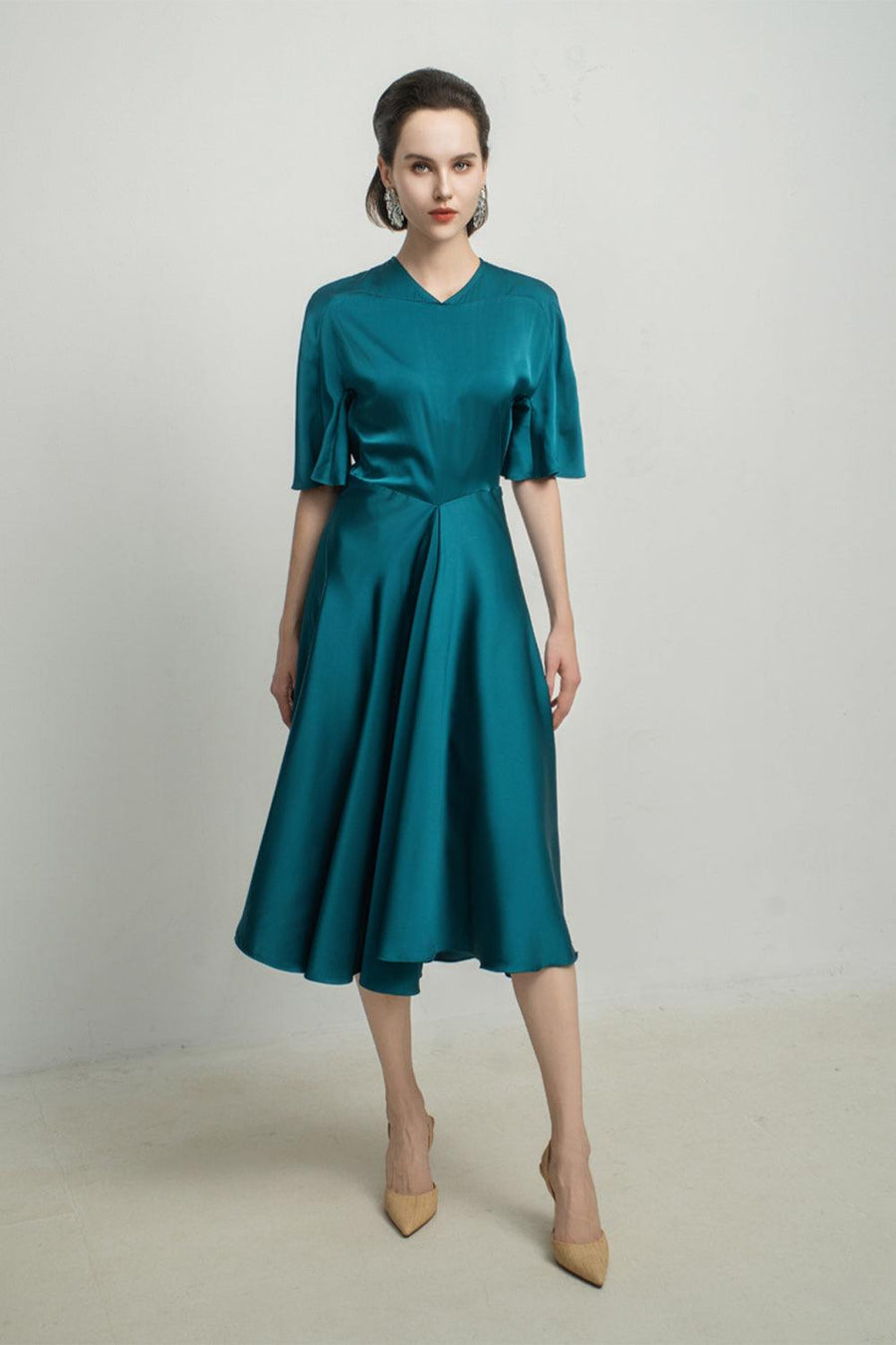 Aurora A-line Draped Silk Midi Dress 7