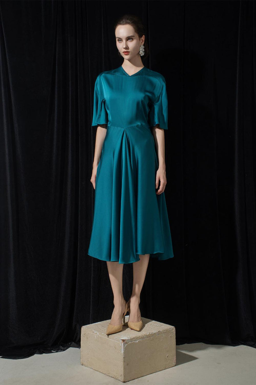 Aurora A-line Draped Silk Midi Dress 6