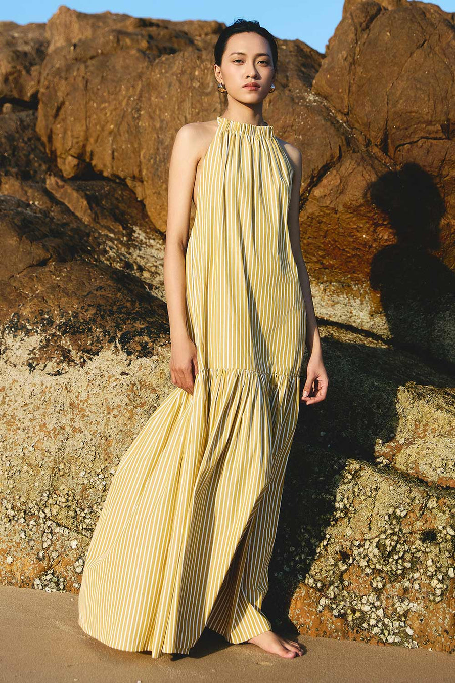 Yem Drop Waist Halter Neck Cotton Maxi Dress 7
