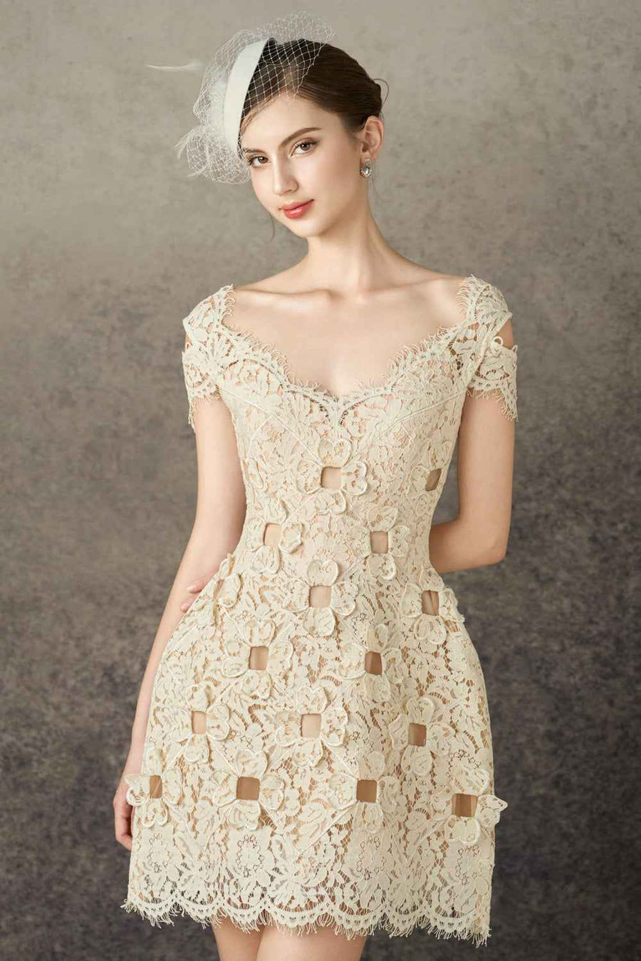 Elowen A-line Sweetheart Neck Lace Mini Dress