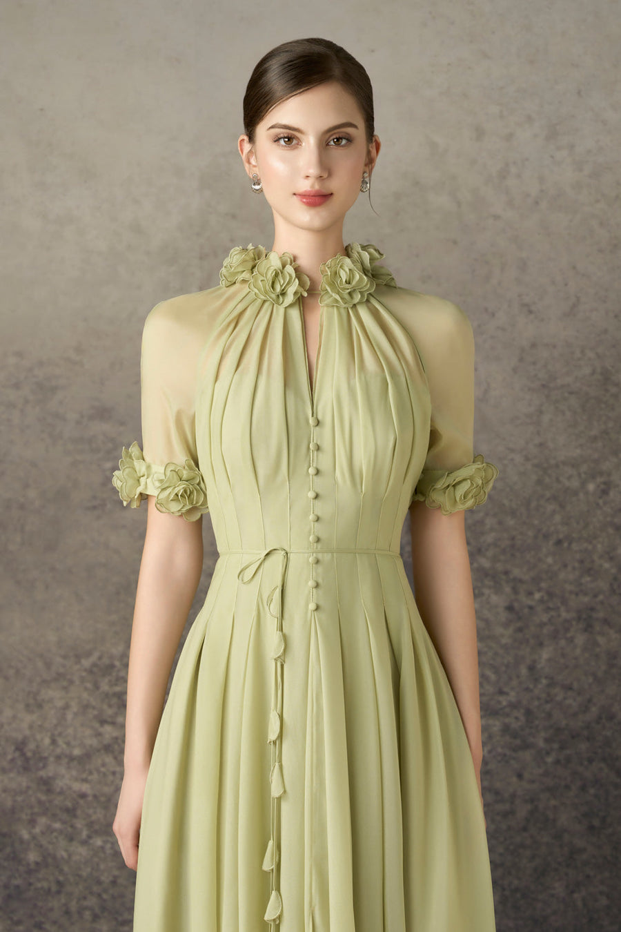 Virelle A-line Waist Pleated Silk Blend Ankle Length Dress 2