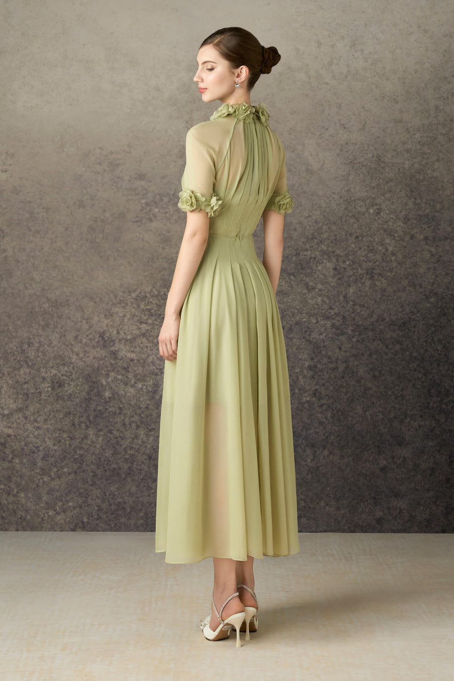 Virelle A-line Waist Pleated Silk Blend Ankle Length Dress 3