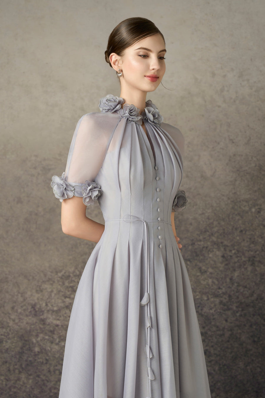 Faylen A-line Waist Pleated Silk Blend Calf Length Dress 4